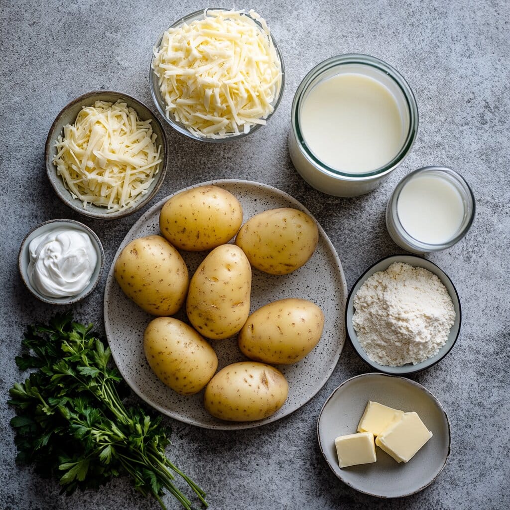 Passover Potato Pie: A Delicious and Traditional Holiday Recipe 3 Ingredients for Passover potato pie displayed on a countertop.