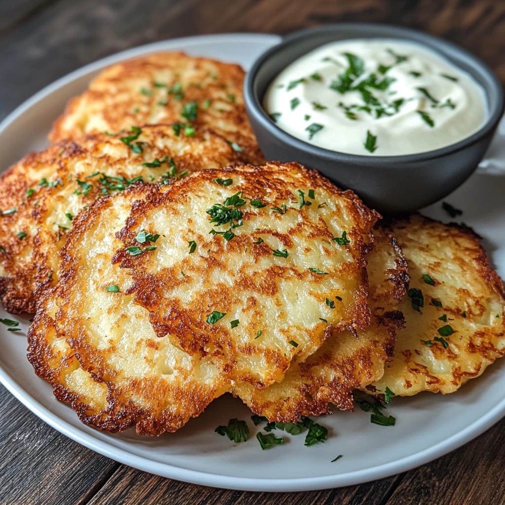 A plate of crispy fried cabbage fritters garnished with fresh parsley, served with a creamy dipping sauce in a warm and rustic kitchen setting.