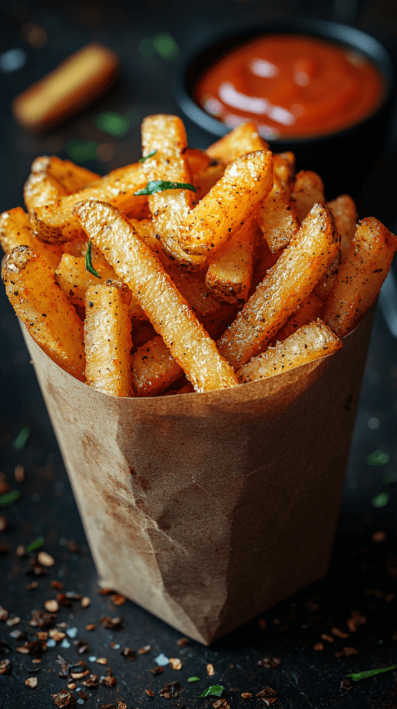 Hot Fries: A Complete Guide to Spicy Snacks, Varieties, and Nutrition 2 A flat lay of ingredients used in hot fries, including potatoes, chili powder, paprika, garlic powder, and onion powder