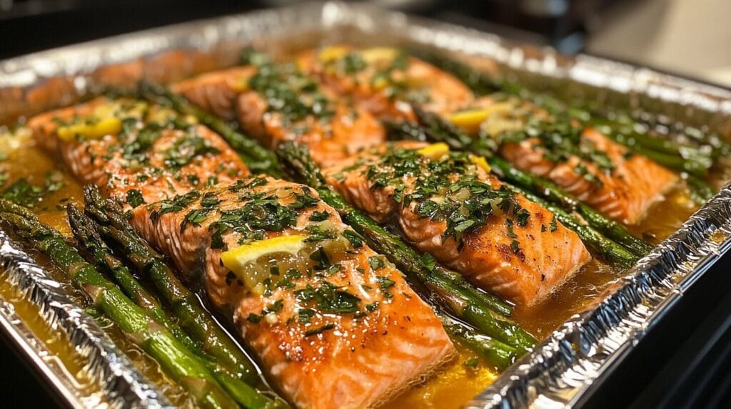 Salmon in Air Fryer with Foil: Quick, Easy, and Delicious 2 Salmon fillet wrapped in foil, ready to be placed in the air fryer, surrounded by fresh herbs and seasonings