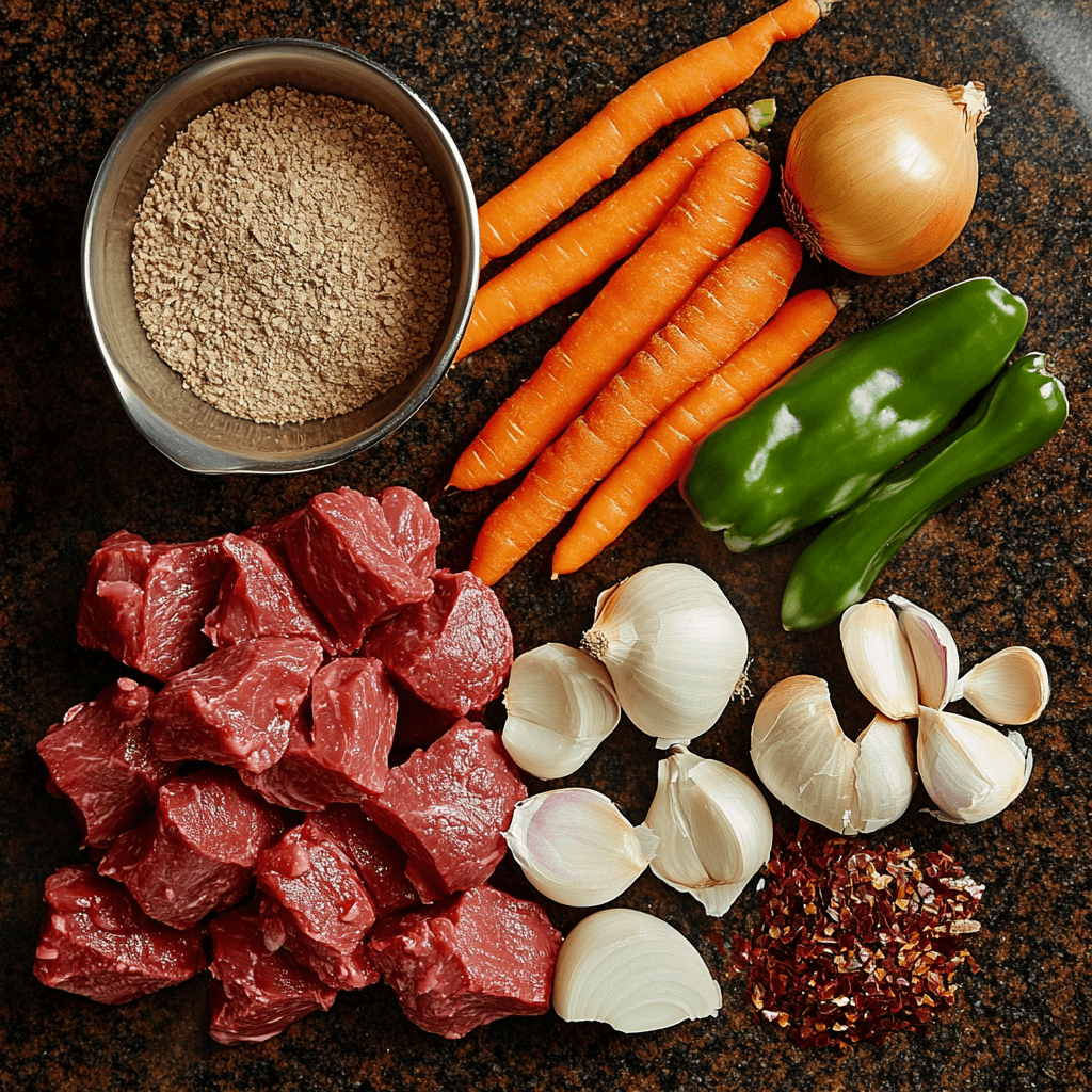 Mexican Beef Stew: A Flavorful and Hearty Traditional Dish 3 Fresh ingredients for Mexican Beef Stew on a table