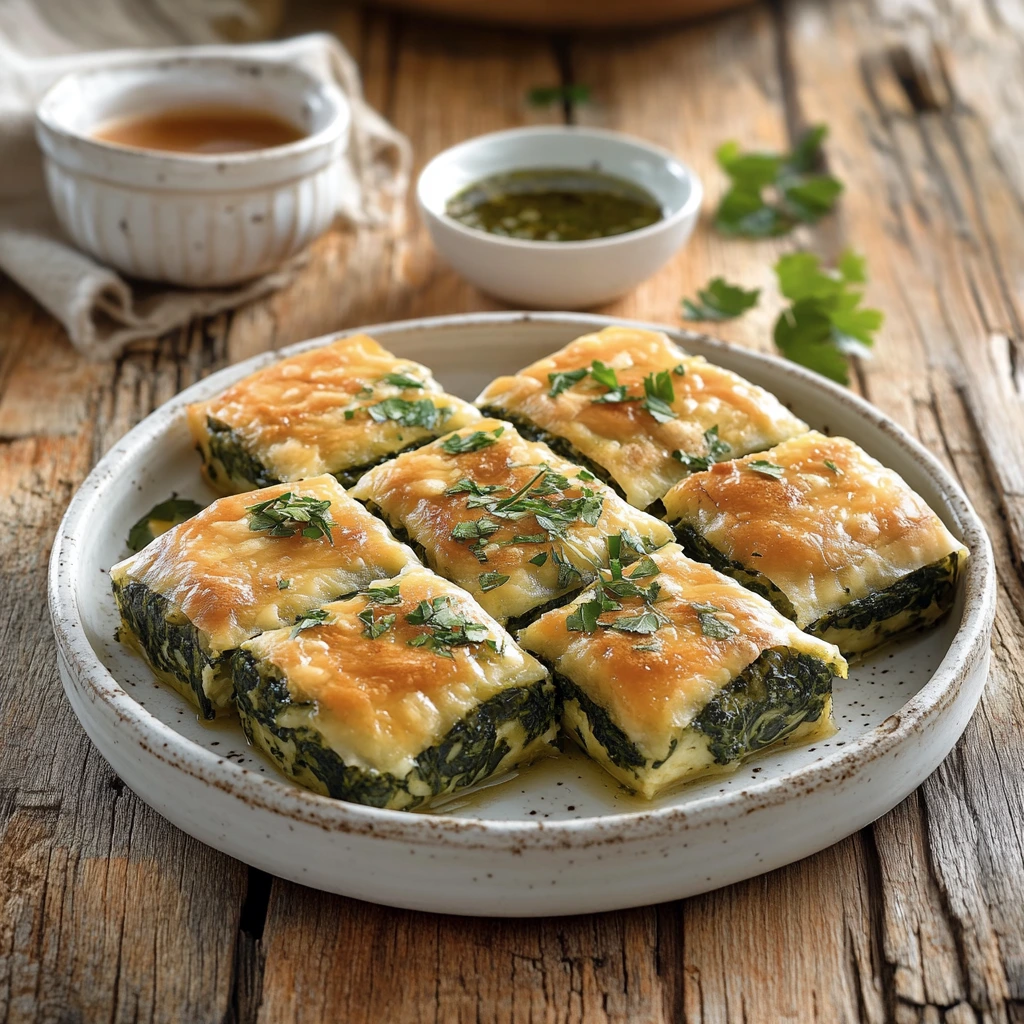 Spinach Squares Recipe: A Nutritious, Versatile, and Delicious Dish 2 Golden-brown spinach squares garnished with fresh parsley, served on a white ceramic plate with a cozy kitchen background.