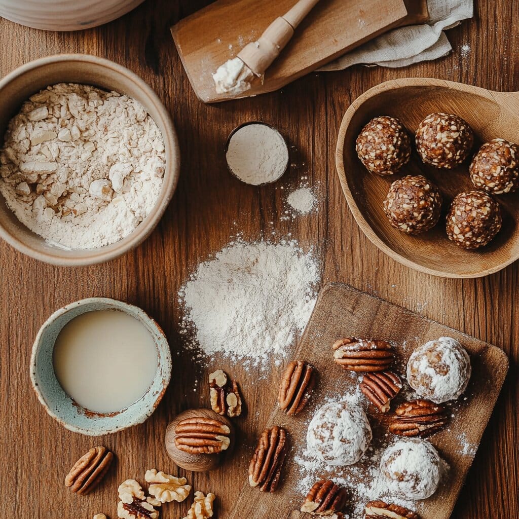 Pecan Pie Balls: Bite-Sized Desserts for Any Occasion 4 Hands shaping pecan pie balls on a parchment-lined tray.