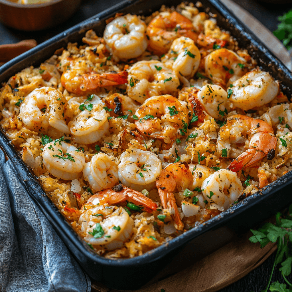 Seafood Bake: The Complete Guide to Creating a Delicious Feast 2 A serving of seafood bake on a plate garnished with fresh herbs.