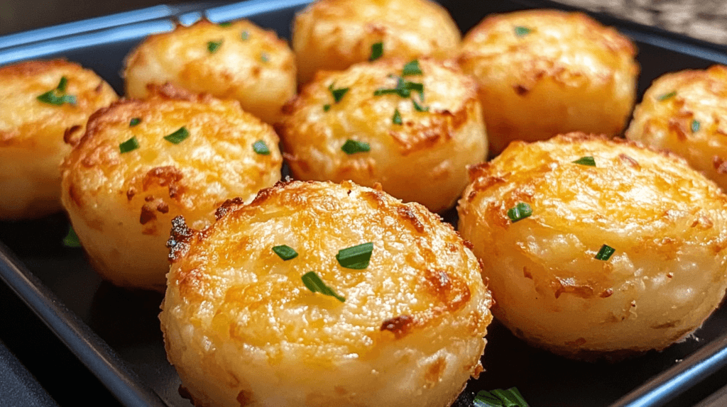 Cheesy Mashed Potato Puffs: Easy, Crispy, and Irresistible 2 Cheesy Mashed Potato Puffs served with assorted dips on a platter.