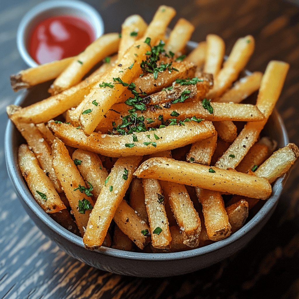 A vibrant bowl of hot fries with red-orange seasoning, placed on a rustic wooden table, highlighting their crispy texture and bold flavor