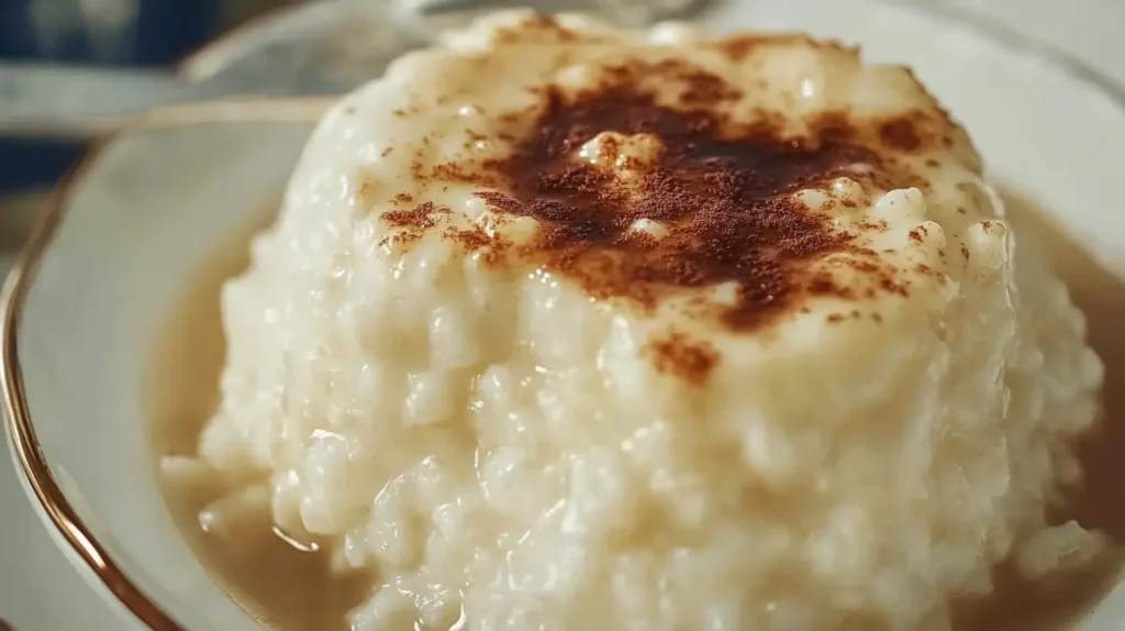 Creamy rice pudding with condensed milk in a bowl