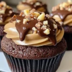 Delicious homemade German chocolate cupcakes with coconut pecan frosting.