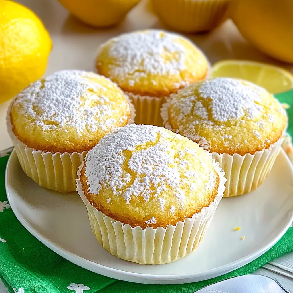 Soft Fluffy Lemon Muffins Recipe 6 Soft fluffy lemon muffins recipe with one broken open to show tender crumb