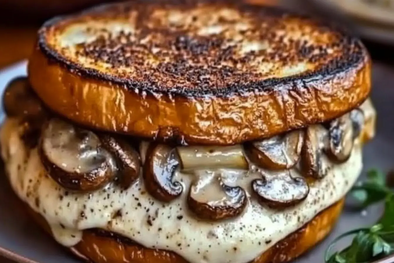 Swiss Mushroom Melt Delight Recipe 4 Swiss mushroom melt sandwich with melty cheese and caramelized mushrooms